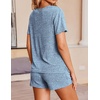 image:imageEkouaer Womens Ribbed Knit Lounge Set Short Sleeve Top and Shorts Sleepwear Pajama Set Two Piece Shorts Outfits SetLake Blue