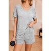 image:imageEkouaer Womens Ribbed Knit Lounge Set Short Sleeve Top and Shorts Sleepwear Pajama Set Two Piece Shorts Outfits SetLight Gray