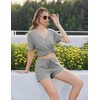 image:imageEkouaer Womens Ribbed Knit Lounge Set Short Sleeve Top and Shorts Sleepwear Pajama Set Two Piece Shorts Outfits SetLight Gray