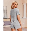 image:imageEkouaer Womens Ribbed Knit Lounge Set Short Sleeve Top and Shorts Sleepwear Pajama Set Two Piece Shorts Outfits SetLight Gray