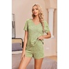 image:imageEkouaer Womens Ribbed Knit Lounge Set Short Sleeve Top and Shorts Sleepwear Pajama Set Two Piece Shorts Outfits SetMoss Green