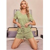 image:imageEkouaer Womens Ribbed Knit Lounge Set Short Sleeve Top and Shorts Sleepwear Pajama Set Two Piece Shorts Outfits SetMoss Green