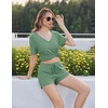 image:imageEkouaer Womens Ribbed Knit Lounge Set Short Sleeve Top and Shorts Sleepwear Pajama Set Two Piece Shorts Outfits SetParis Green