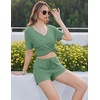 image:imageEkouaer Womens Ribbed Knit Lounge Set Short Sleeve Top and Shorts Sleepwear Pajama Set Two Piece Shorts Outfits SetParis Green