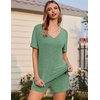 image:imageEkouaer Womens Ribbed Knit Lounge Set Short Sleeve Top and Shorts Sleepwear Pajama Set Two Piece Shorts Outfits SetParis Green