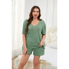 image:imageEkouaer Womens Ribbed Knit Lounge Set Short Sleeve Top and Shorts Sleepwear Pajama Set Two Piece Shorts Outfits SetParis Green
