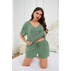 image:imageEkouaer Womens Ribbed Knit Lounge Set Short Sleeve Top and Shorts Sleepwear Pajama Set Two Piece Shorts Outfits SetParis Green