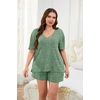image:imageEkouaer Womens Ribbed Knit Lounge Set Short Sleeve Top and Shorts Sleepwear Pajama Set Two Piece Shorts Outfits SetParis Green