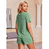 image:imageEkouaer Womens Ribbed Knit Lounge Set Short Sleeve Top and Shorts Sleepwear Pajama Set Two Piece Shorts Outfits SetParis Green