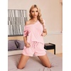 image:imageEkouaer Womens Ribbed Knit Lounge Set Short Sleeve Top and Shorts Sleepwear Pajama Set Two Piece Shorts Outfits SetPink