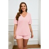 image:imageEkouaer Womens Ribbed Knit Lounge Set Short Sleeve Top and Shorts Sleepwear Pajama Set Two Piece Shorts Outfits SetPink