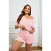 image:imageEkouaer Womens Ribbed Knit Lounge Set Short Sleeve Top and Shorts Sleepwear Pajama Set Two Piece Shorts Outfits SetPink