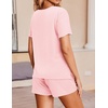 image:imageEkouaer Womens Ribbed Knit Lounge Set Short Sleeve Top and Shorts Sleepwear Pajama Set Two Piece Shorts Outfits SetPink