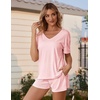image:imageEkouaer Womens Ribbed Knit Lounge Set Short Sleeve Top and Shorts Sleepwear Pajama Set Two Piece Shorts Outfits SetPink