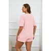 image:imageEkouaer Womens Ribbed Knit Lounge Set Short Sleeve Top and Shorts Sleepwear Pajama Set Two Piece Shorts Outfits SetPink