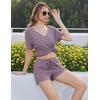 image:imageEkouaer Womens Ribbed Knit Lounge Set Short Sleeve Top and Shorts Sleepwear Pajama Set Two Piece Shorts Outfits SetPurple