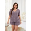 image:imageEkouaer Womens Ribbed Knit Lounge Set Short Sleeve Top and Shorts Sleepwear Pajama Set Two Piece Shorts Outfits SetPurple