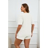 image:imageEkouaer Womens Ribbed Knit Lounge Set Short Sleeve Top and Shorts Sleepwear Pajama Set Two Piece Shorts Outfits SetWhite