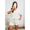 image:imageEkouaer Womens Ribbed Knit Lounge Set Short Sleeve Top and Shorts Sleepwear Pajama Set Two Piece Shorts Outfits SetWhite