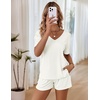 image:imageEkouaer Womens Ribbed Knit Lounge Set Short Sleeve Top and Shorts Sleepwear Pajama Set Two Piece Shorts Outfits SetWhite