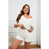 image:imageEkouaer Womens Ribbed Knit Lounge Set Short Sleeve Top and Shorts Sleepwear Pajama Set Two Piece Shorts Outfits SetWhite