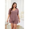 image:imageEkouaer Womens Ribbed Knit Lounge Set Short Sleeve Top and Shorts Sleepwear Pajama Set Two Piece Shorts Outfits SetWine Red