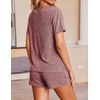 image:imageEkouaer Womens Ribbed Knit Lounge Set Short Sleeve Top and Shorts Sleepwear Pajama Set Two Piece Shorts Outfits SetWine Red