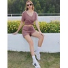 image:imageEkouaer Womens Ribbed Knit Lounge Set Short Sleeve Top and Shorts Sleepwear Pajama Set Two Piece Shorts Outfits SetWine Red