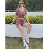 image:imageEkouaer Womens Ribbed Knit Lounge Set Short Sleeve Top and Shorts Sleepwear Pajama Set Two Piece Shorts Outfits SetWine Red