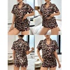 image:imageEkouaer Womens Silk Satin Pajama Set Print Short Sleeve Sleepwear Button Down Pjs Shorts Set LoungewearAbrown Leopard 2