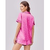 image:imageEkouaer Womens Silk Satin Pajama Set Print Short Sleeve Sleepwear Button Down Pjs Shorts Set LoungewearArose Red Leopard