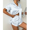 image:imageEkouaer Womens Silk Satin Pajama Set Print Short Sleeve Sleepwear Button Down Pjs Shorts Set LoungewearBlue Leopard