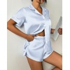 image:imageEkouaer Womens Silk Satin Pajama Set Print Short Sleeve Sleepwear Button Down Pjs Shorts Set LoungewearBlue Striped