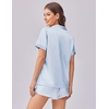 image:imageEkouaer Womens Silk Satin Pajama Set Print Short Sleeve Sleepwear Button Down Pjs Shorts Set LoungewearBlue Striped