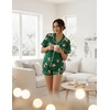 image:imageEkouaer Womens Silk Satin Pajama Set Print Short Sleeve Sleepwear Button Down Pjs Shorts Set LoungewearChristmas Deer