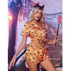 image:imageEkouaer Womens Silk Satin Pajama Set Print Short Sleeve Sleepwear Button Down Pjs Shorts Set LoungewearHalloween Skull