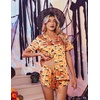image:imageEkouaer Womens Silk Satin Pajama Set Print Short Sleeve Sleepwear Button Down Pjs Shorts Set LoungewearHalloween Skull