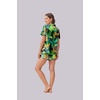 image:imageEkouaer Womens Silk Satin Pajama Set Print Short Sleeve Sleepwear Button Down Pjs Shorts Set LoungewearJungle Leopard