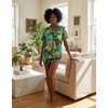 image:imageEkouaer Womens Silk Satin Pajama Set Print Short Sleeve Sleepwear Button Down Pjs Shorts Set LoungewearJungle Leopard