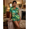 image:imageEkouaer Womens Silk Satin Pajama Set Print Short Sleeve Sleepwear Button Down Pjs Shorts Set LoungewearJungle Leopard