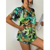 image:imageEkouaer Womens Silk Satin Pajama Set Print Short Sleeve Sleepwear Button Down Pjs Shorts Set LoungewearJungle Leopard