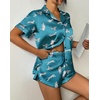 image:imageEkouaer Womens Silk Satin Pajama Set Print Short Sleeve Sleepwear Button Down Pjs Shorts Set LoungewearLeopard
