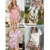 image:imageEkouaer Womens Silk Satin Pajama Set Print Short Sleeve Sleepwear Button Down Pjs Shorts Set LoungewearLeopard