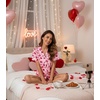 image:imageEkouaer Womens Silk Satin Pajama Set Print Short Sleeve Sleepwear Button Down Pjs Shorts Set LoungewearLip Heart