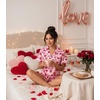 image:imageEkouaer Womens Silk Satin Pajama Set Print Short Sleeve Sleepwear Button Down Pjs Shorts Set LoungewearLip Heart