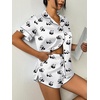 image:imageEkouaer Womens Silk Satin Pajama Set Print Short Sleeve Sleepwear Button Down Pjs Shorts Set LoungewearPanda