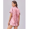 image:imageEkouaer Womens Silk Satin Pajama Set Print Short Sleeve Sleepwear Button Down Pjs Shorts Set LoungewearPeach Red Leopard