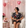 image:imageEkouaer Womens Silk Satin Pajama Set Print Short Sleeve Sleepwear Button Down Pjs Shorts Set LoungewearPink Love Heart