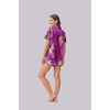 image:imageEkouaer Womens Silk Satin Pajama Set Print Short Sleeve Sleepwear Button Down Pjs Shorts Set LoungewearPurplered Leopard