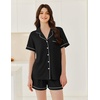 image:imageEkouaer Womens Waffle Knit Pajama Sets Soft Short Sleeve Button Down Sleepwear Cozy 2 Piece Pjs Shorts SetBlack